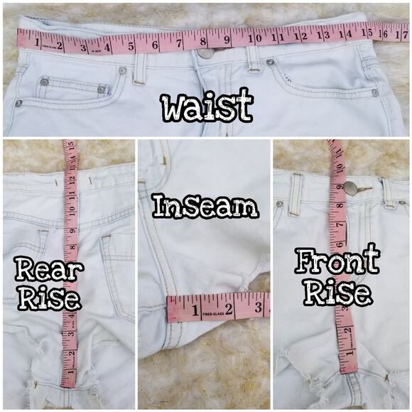 Free People Cutoff Shorts Size 26 Distressed Bleached White Blue Cotton Denim FP - Picture 4 of 5